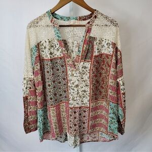 Altar'd State Multicolor Patchwork Blouse